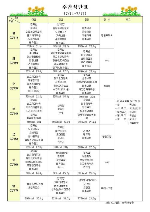 식단표